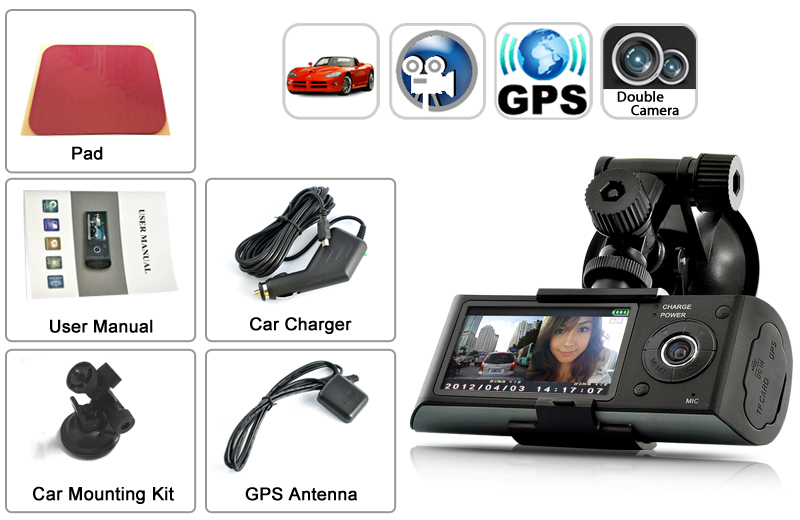 DVR Blackbox per auto - Dual Camera, GPS, Schermo LCD 2,7"